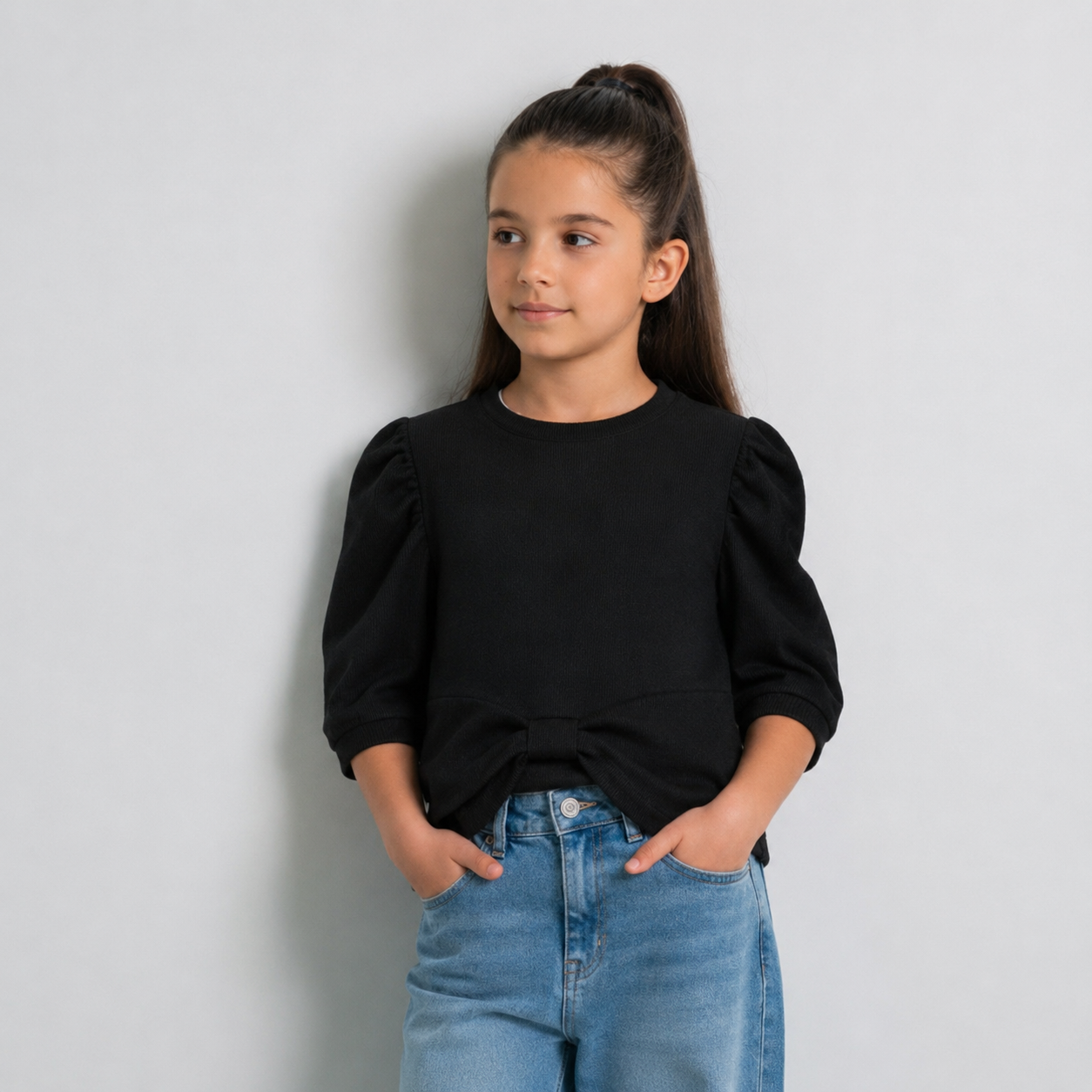Chompa para Niña de Rib Grueso con Lazo