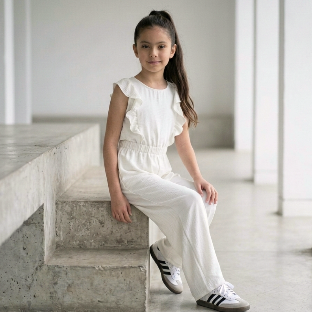 Enterizo Palazzo Niña Crema Algodón -