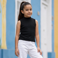 Polo Rib Cuello Alto Niña Negro