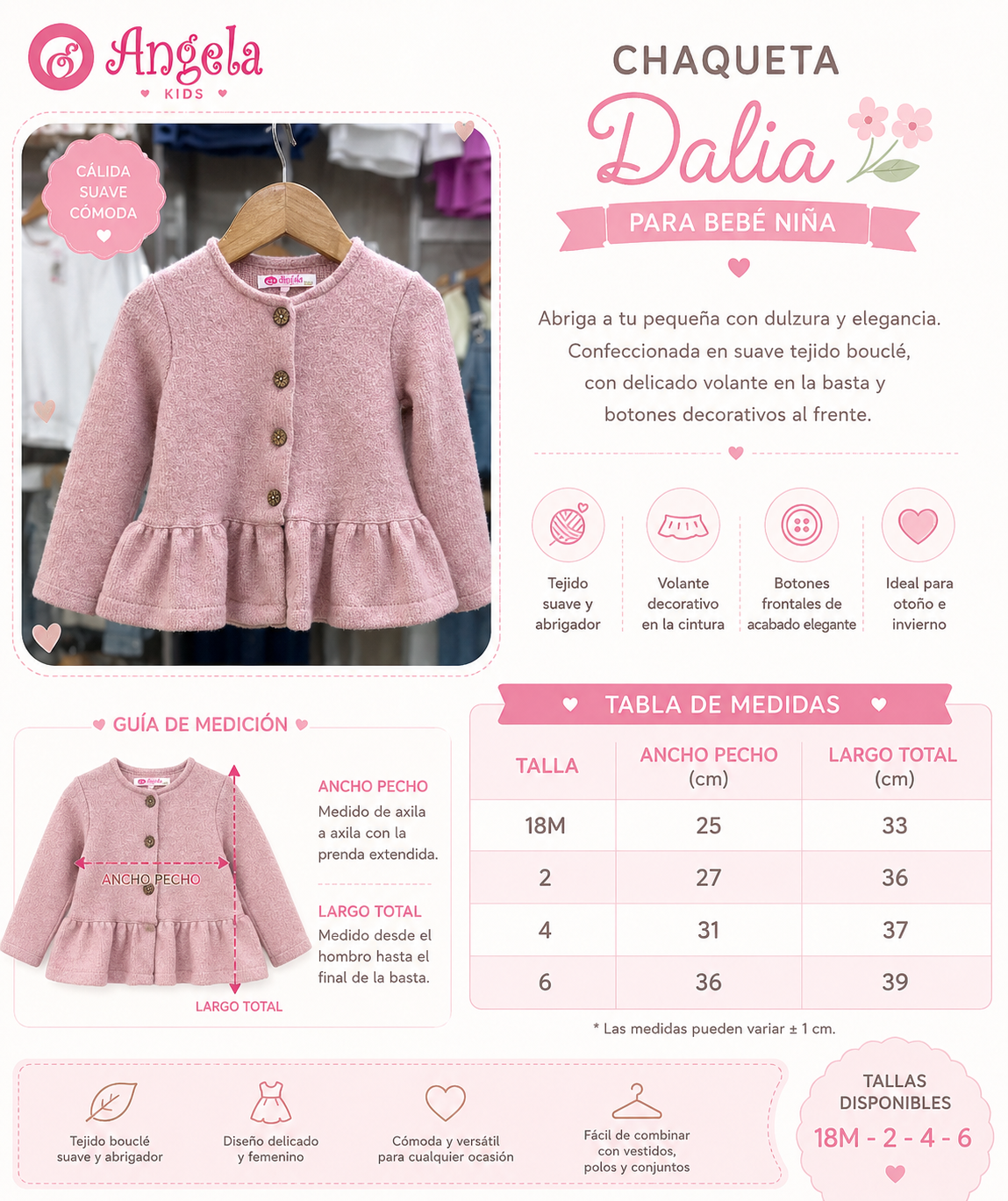 Chaqueta Niña Tejida Beige con Botones y Vuelo en Basta