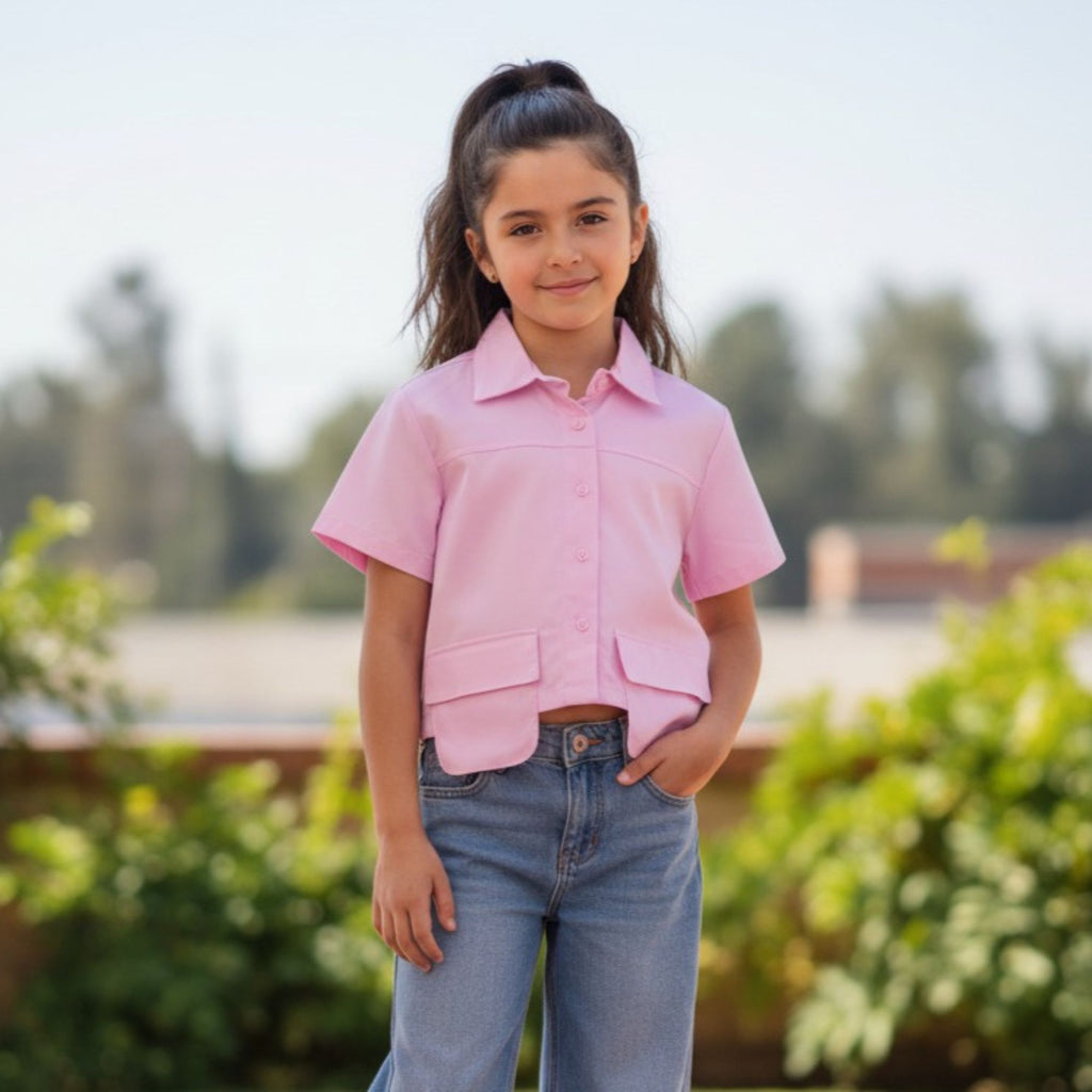 Blusa Rosa para Niña con Bolsillos Delanteros