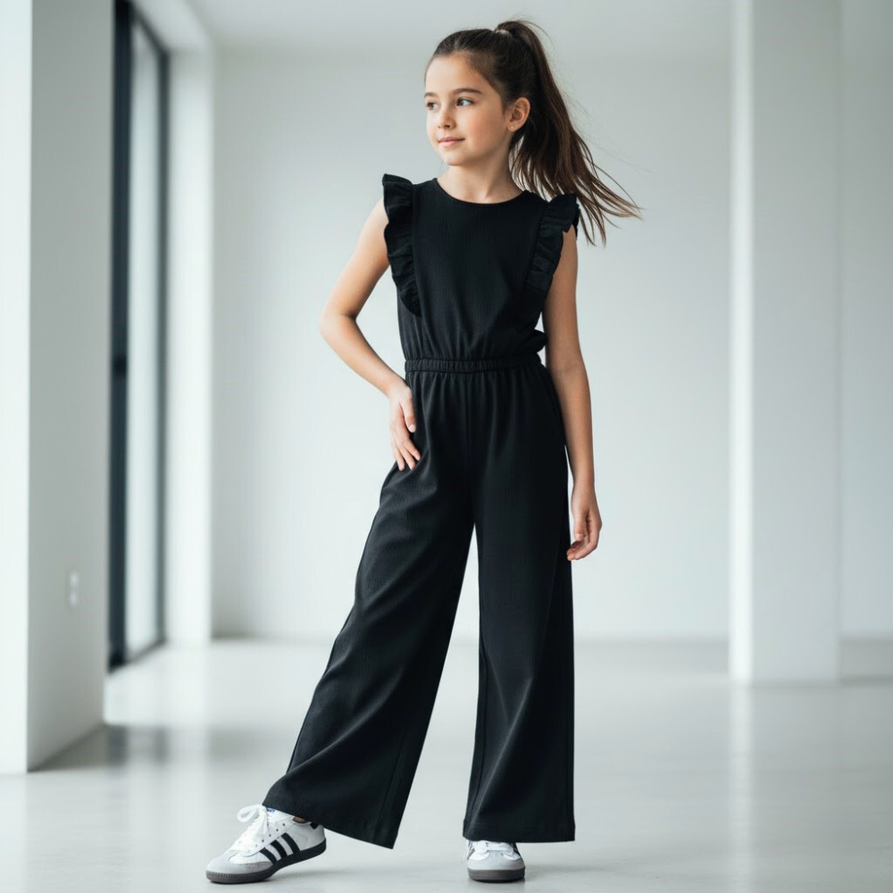 Enterizo Palazzo Niña Algodón Negro