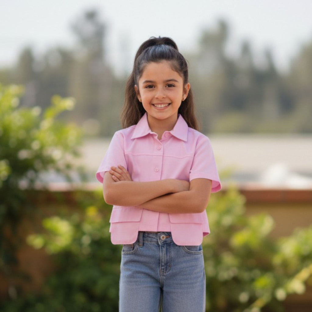 Blusa Rosa para Niña con Bolsillos Delanteros
