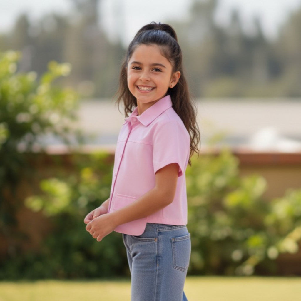 Blusa Rosa para Niña con Bolsillos Delanteros