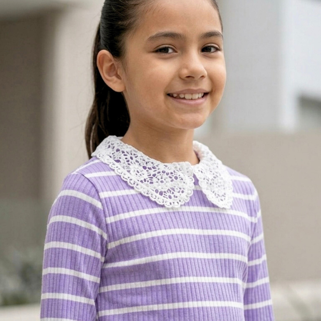 Polo Niña Cuello Broderie (Lila)