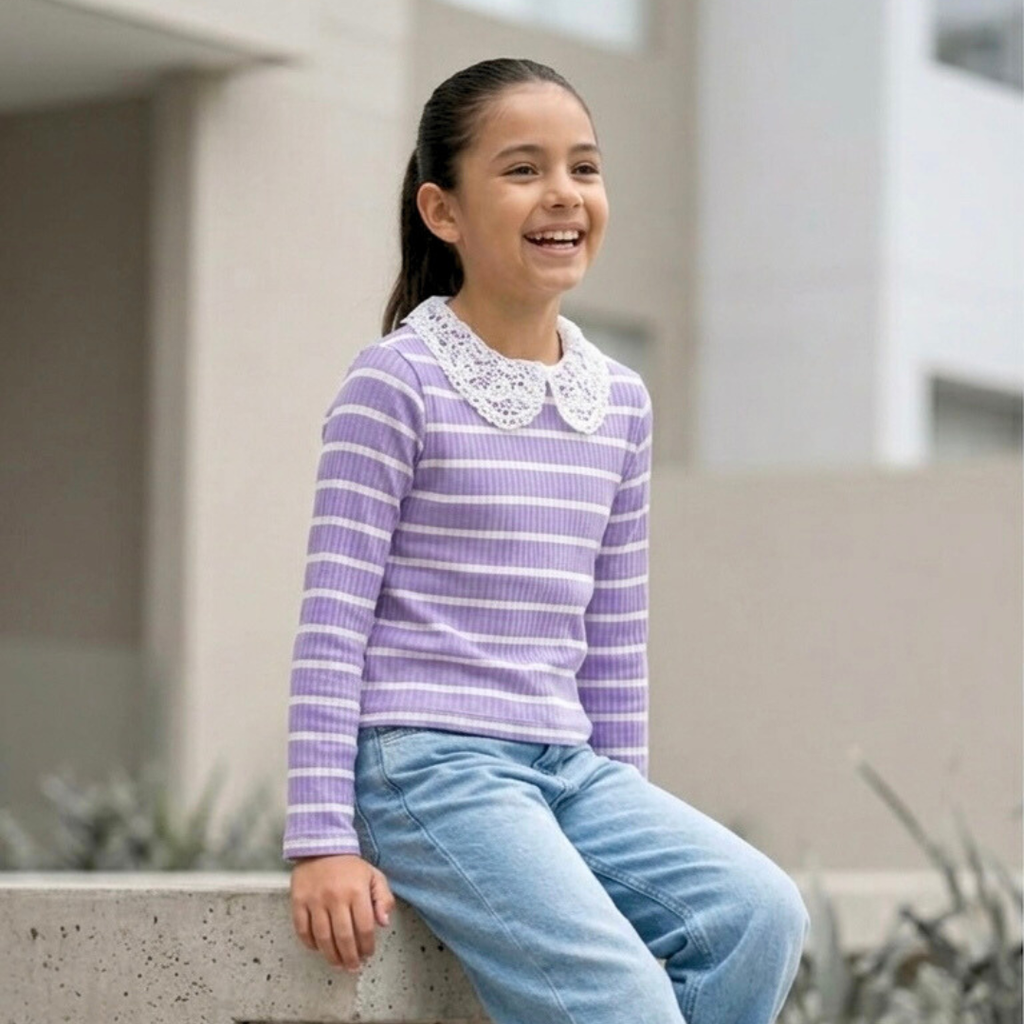 Polo Niña Cuello Broderie (Lila)