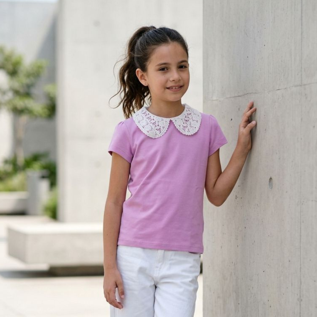 Polo Niña Rib Cuello Encaje (Lila)