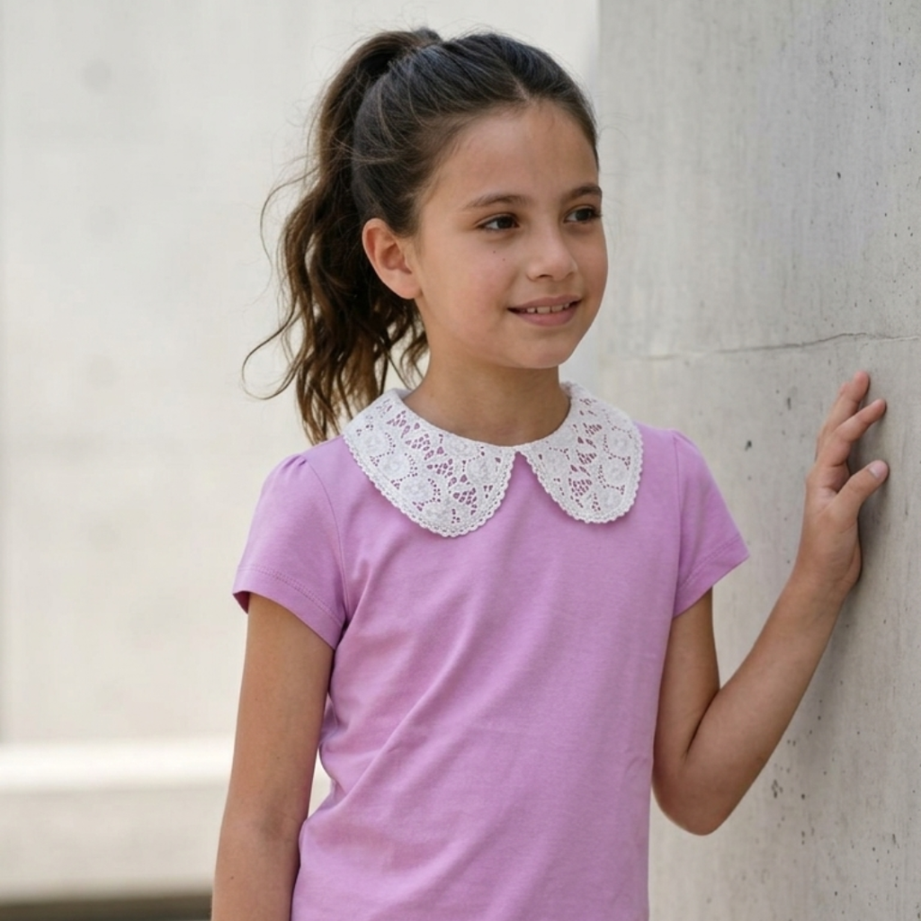 Polo Niña Rib Cuello Encaje (Lila)