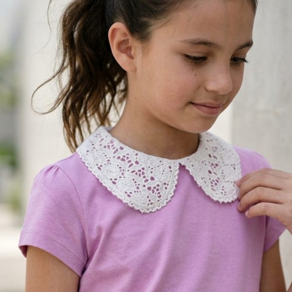 Polo Niña Rib Cuello Encaje (Lila)