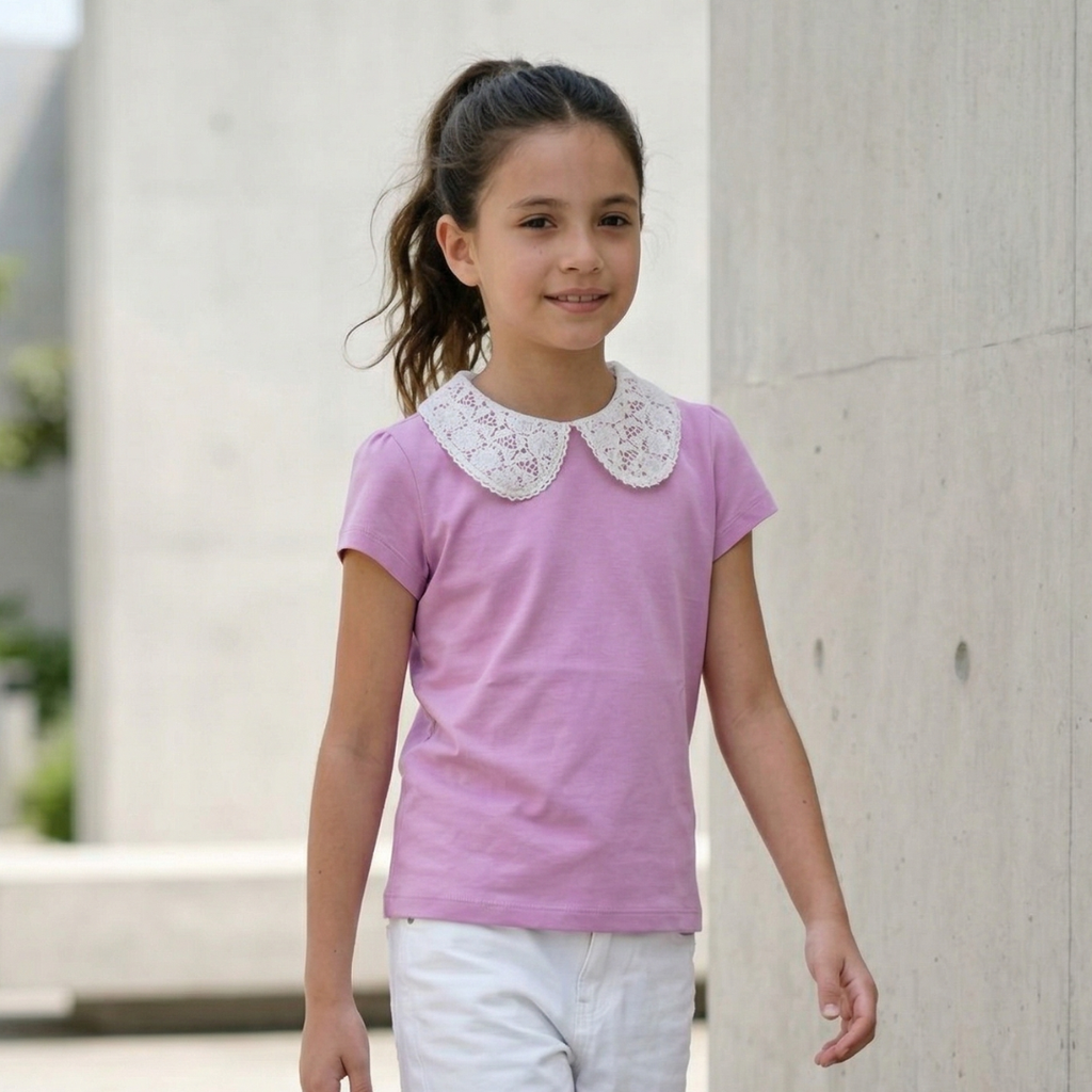Polo Niña Rib Cuello Encaje (Lila)