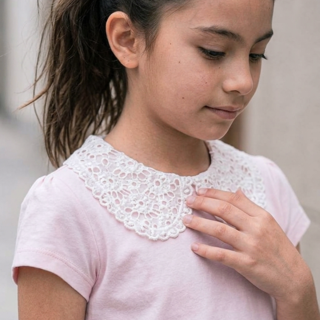 Polo Niña Rib Cuello Encaje (Rosa)