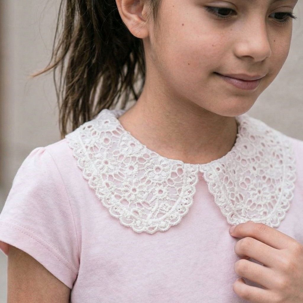 Polo Niña Rib Cuello Encaje (Rosa)