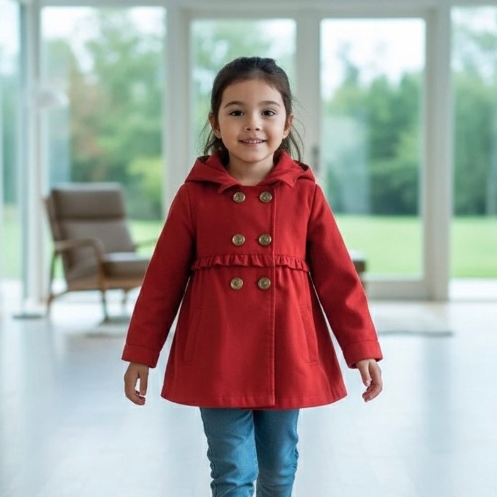 Casaca Trench Roja con Capucha — Niña