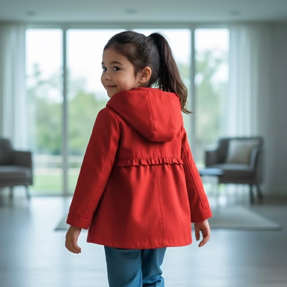Casaca Trench Roja con Capucha — Niña