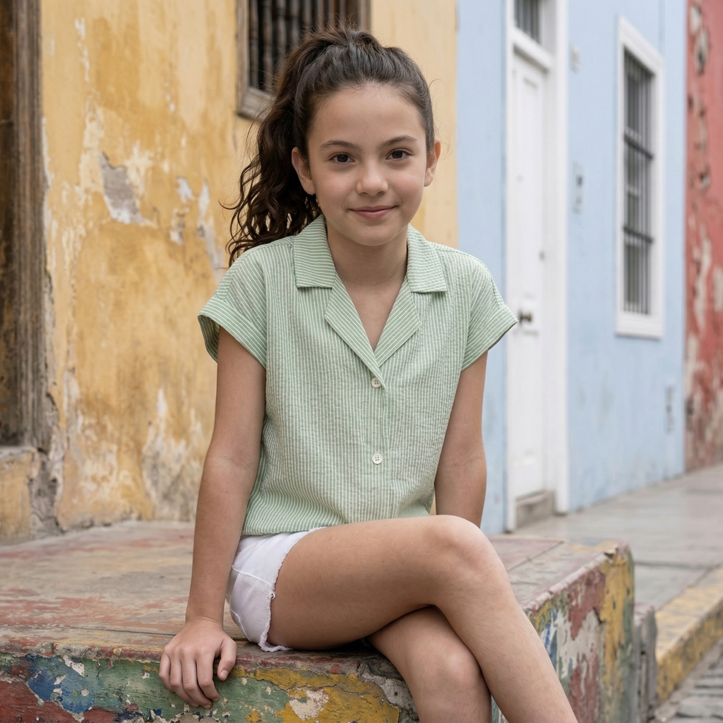 Blusa niñas algodon rayas verde - Angela Kids
