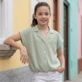 Blusa niñas algodon rayas verde - Angela Kids