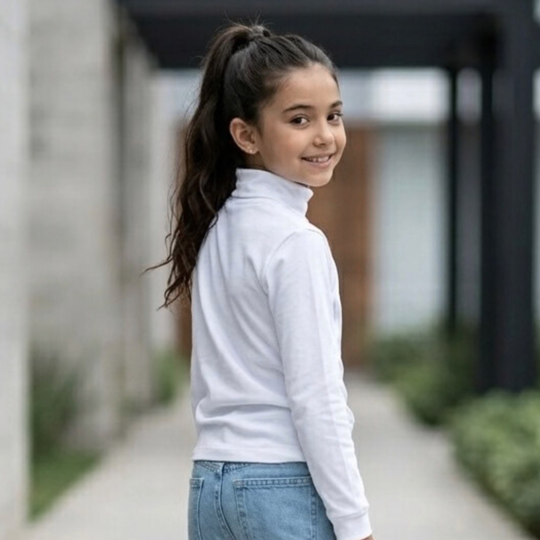Cafarena niña algodón blanco manga larga – Angela Kids Perú