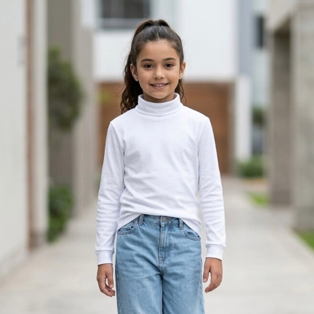 Cafarena niña algodón blanco manga larga – Angela Kids Perú
