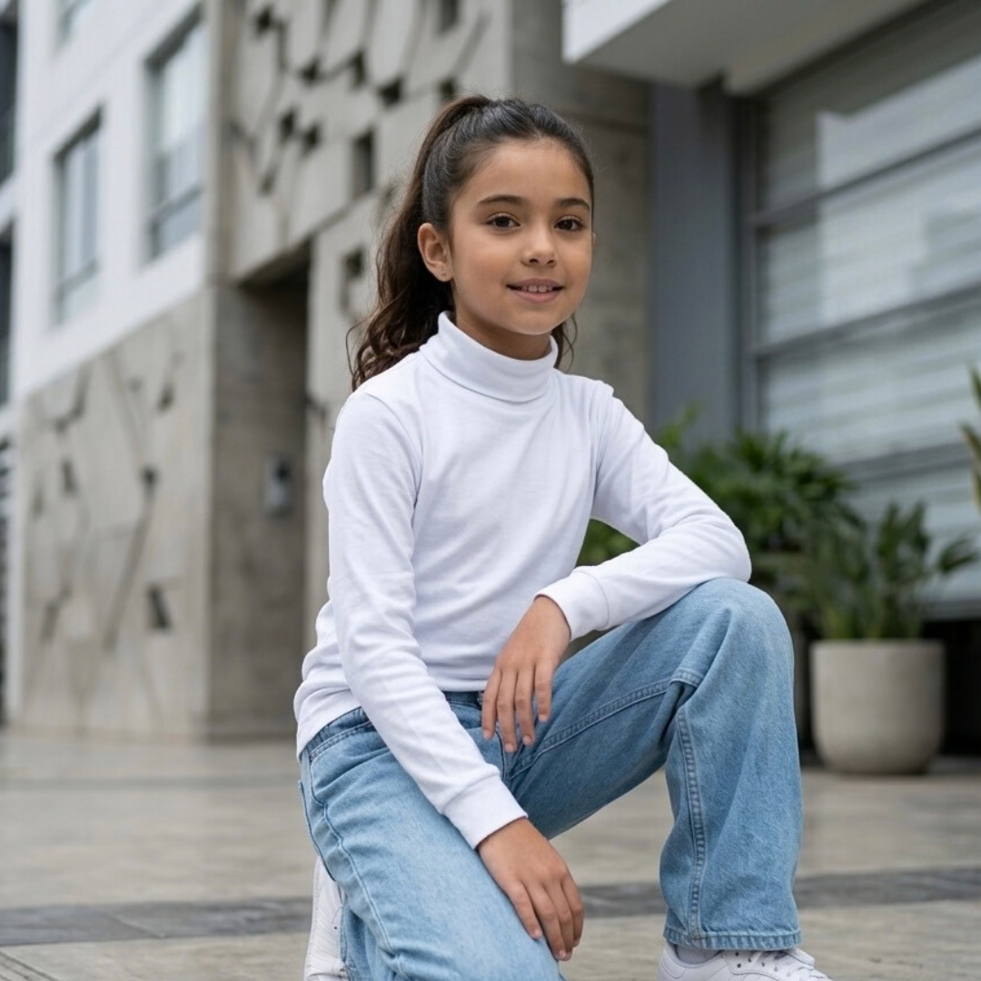 Cafarena niña algodón blanco manga larga – Angela Kids Perú