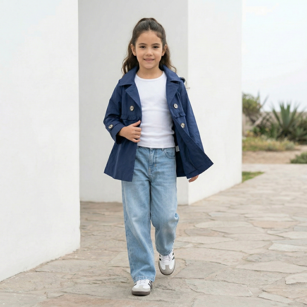 Casaca Nina Trench Capucha Azul - Angela Kids Ropa para Ninas - Peru