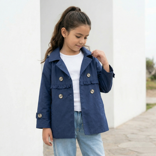 Casaca Nina Trench Capucha Azul - Angela Kids Ropa para Ninas - Peru