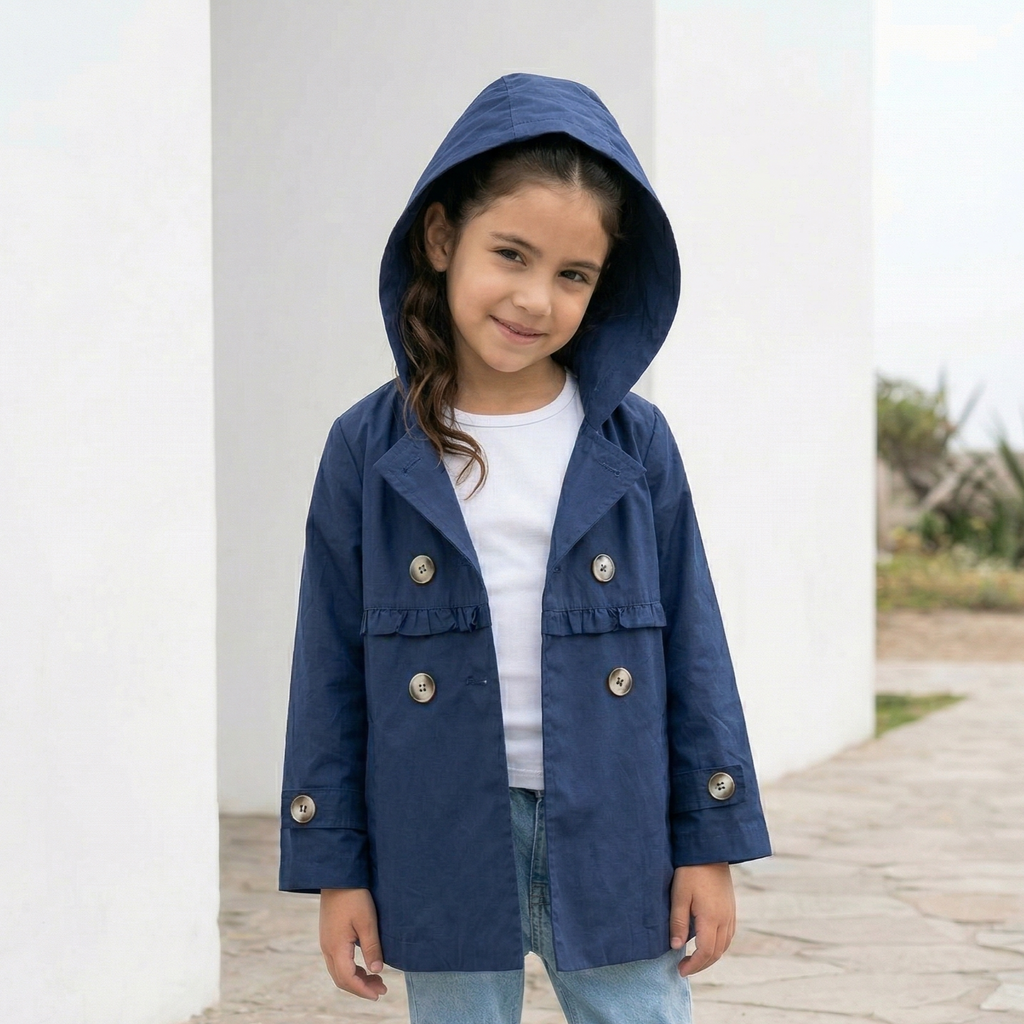 Casaca Nina Trench Capucha Azul - Angela Kids Ropa para Ninas - Peru