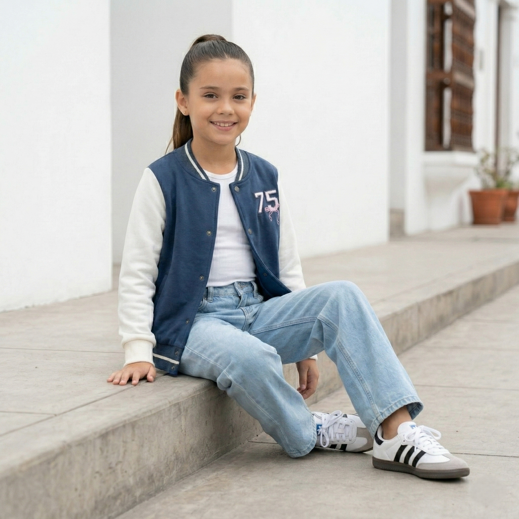 Casaca Nina Vrsity Azul - Angela Kids Ropa para Ninas - Peru