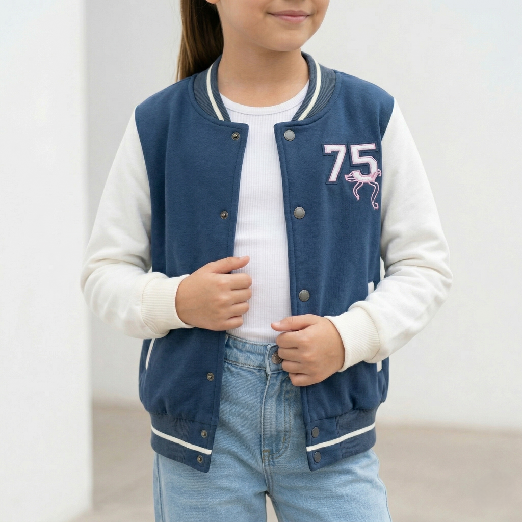 Casaca Nina Vrsity Azul - Angela Kids Ropa para Ninas - Peru