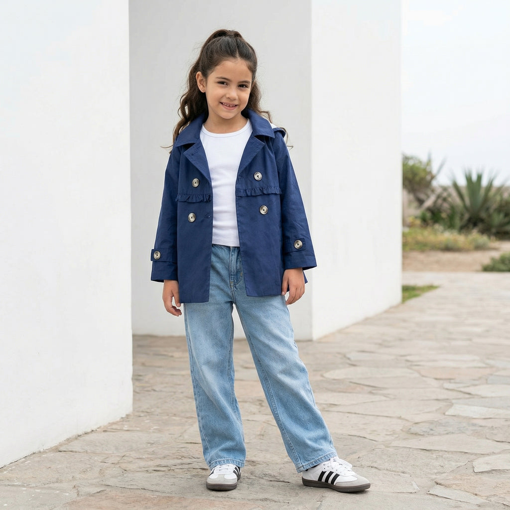 Casaca trench azul marino capucha niña – Angela Kids Perú