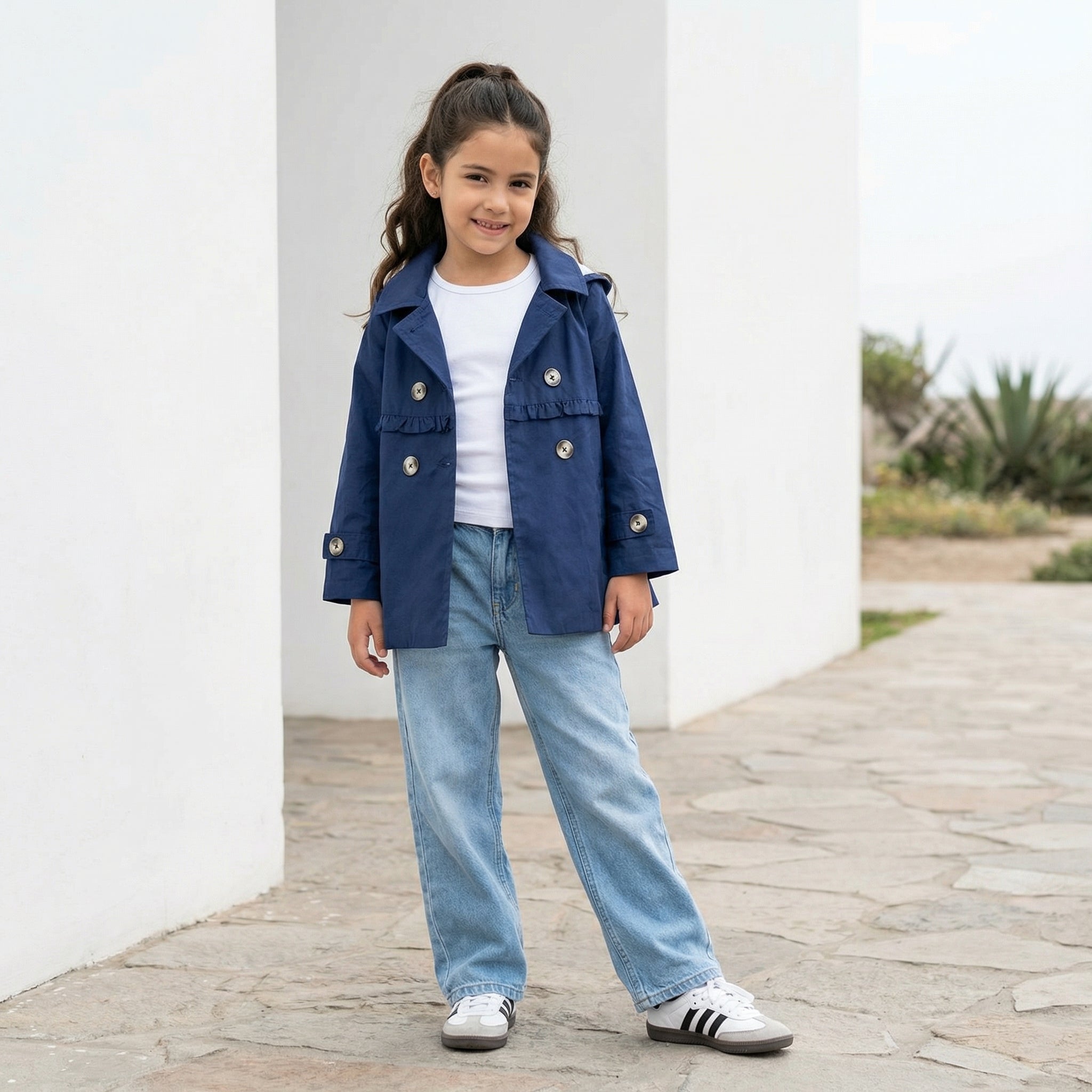 Casaca trench azul marino capucha niña – Angela Kids Perú
