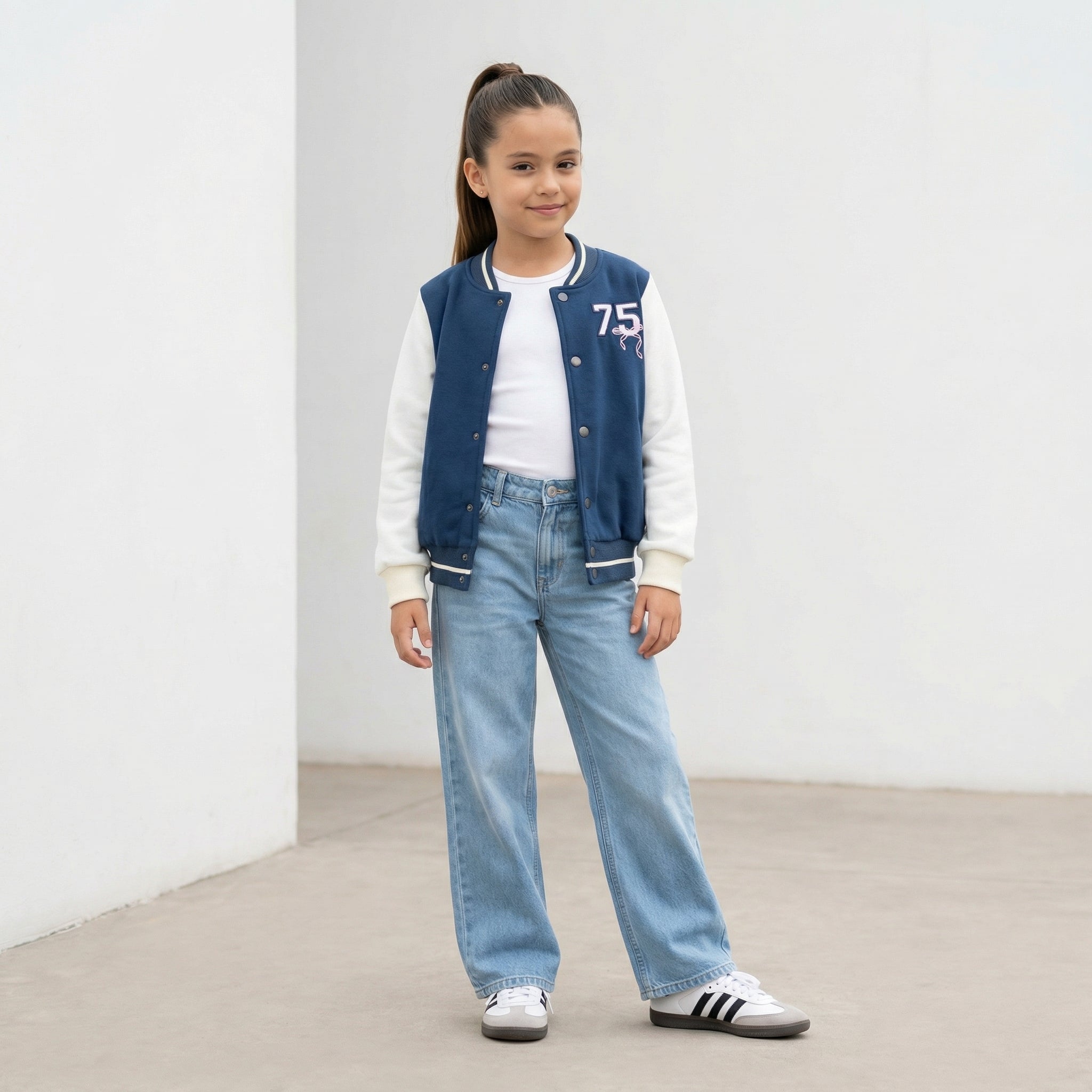 Casaca varsity azul marino bordado niña – Angela Kids Perú