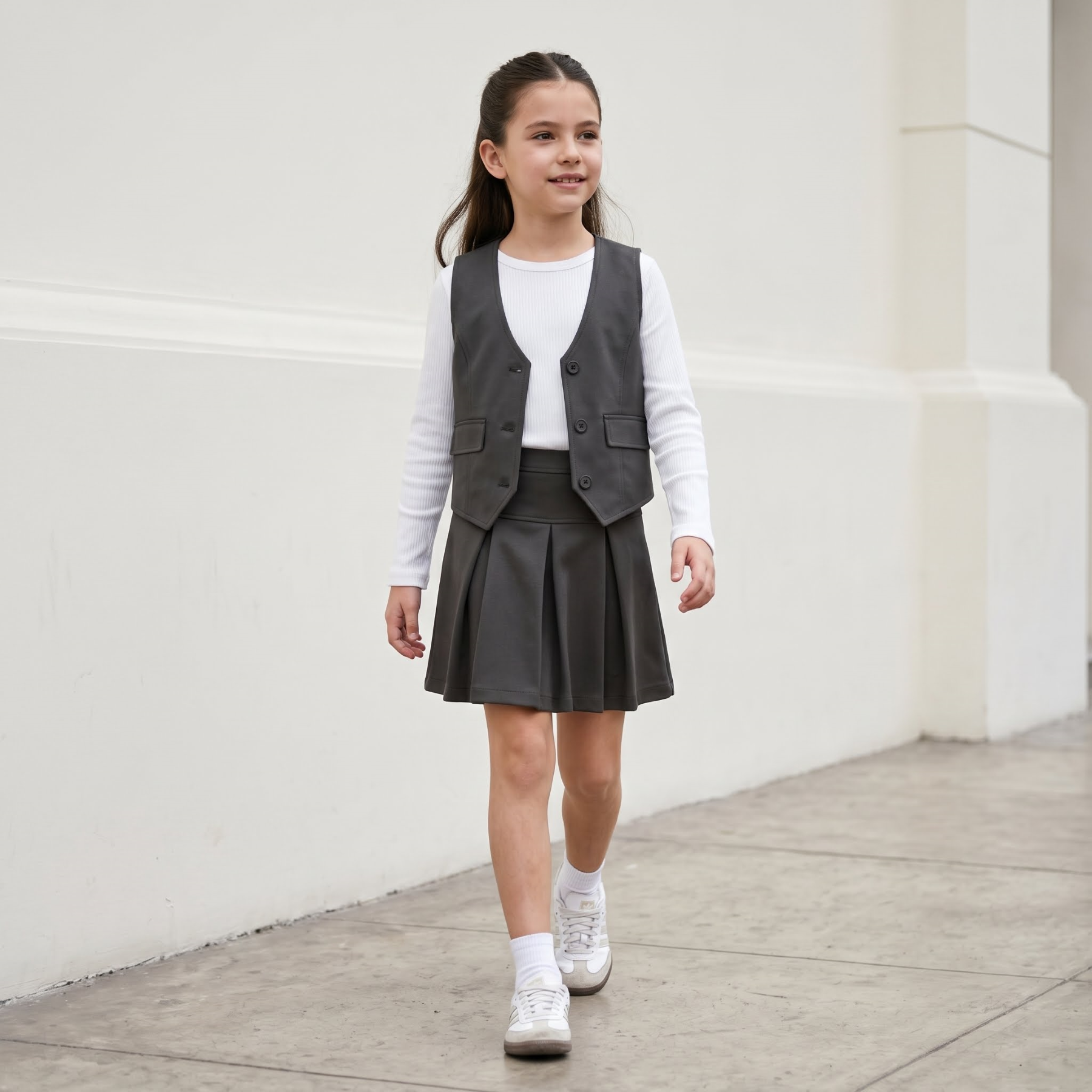 Set Niña 2 Piezas Cuerina Negro Chaleco y Falda