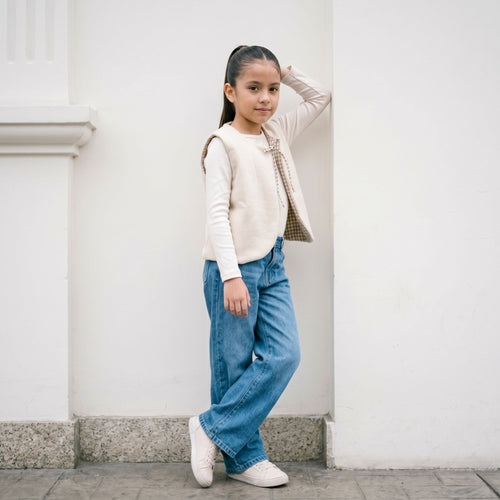 Chaleco niña beige sin mangas lazo tejido – Angela Kids