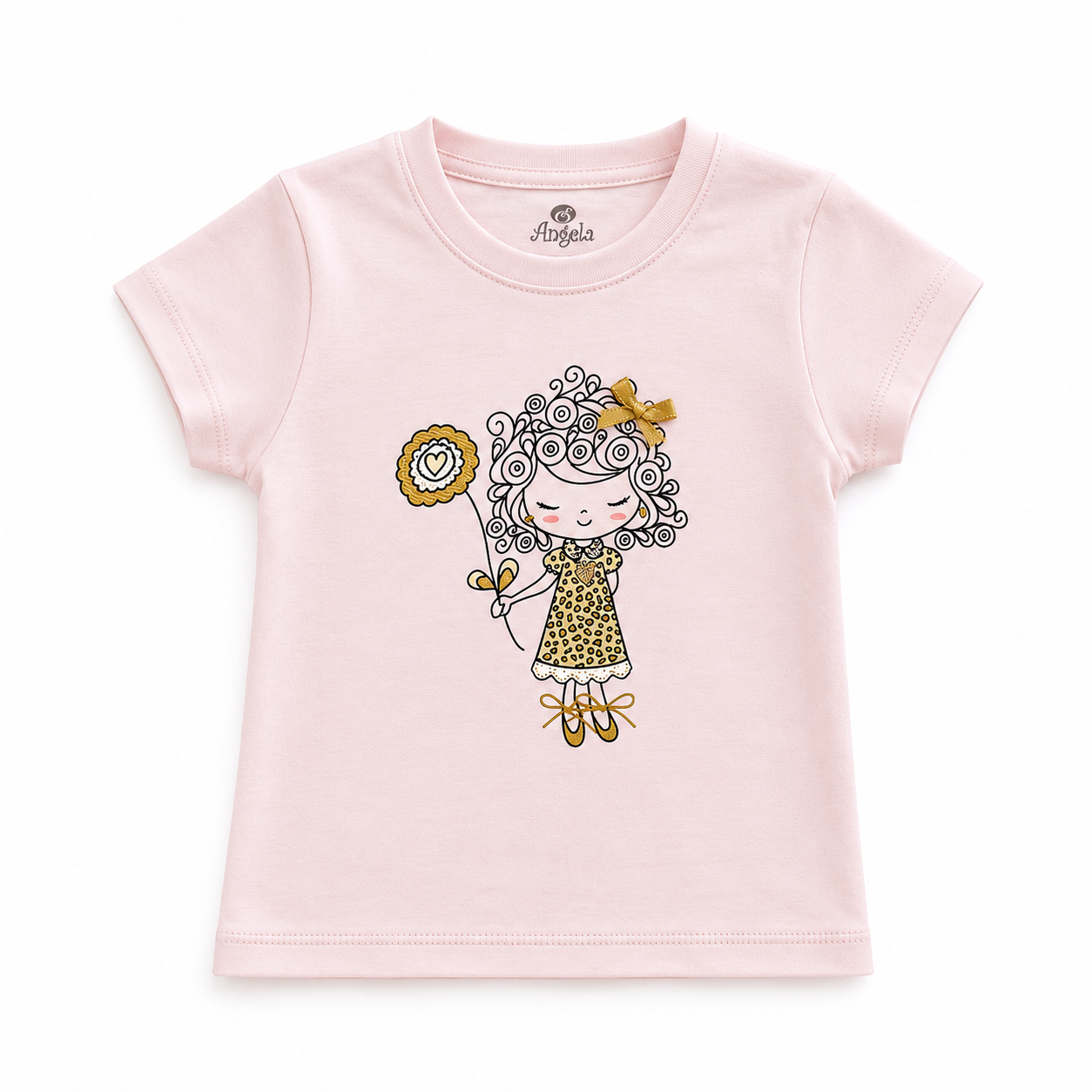 Polo Niña Algodón Estampado Muñequita con Lazo- Rosado