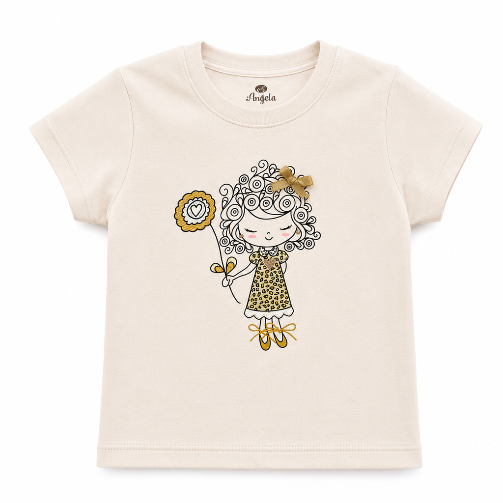 Polo Niña Algodón Estampado Muñequita con Lazo-Beige