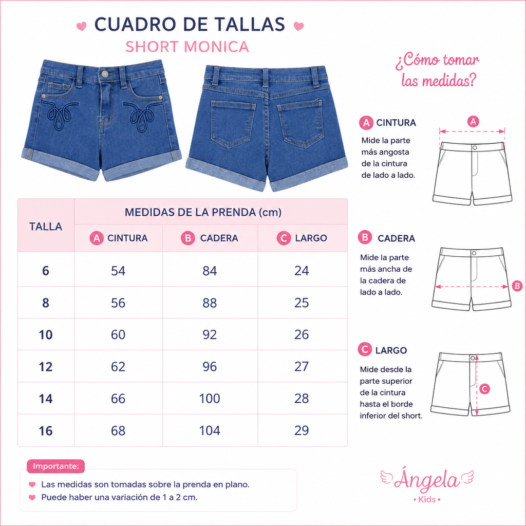 Short Denim para Niña Monica con Bordado y Dobladillo