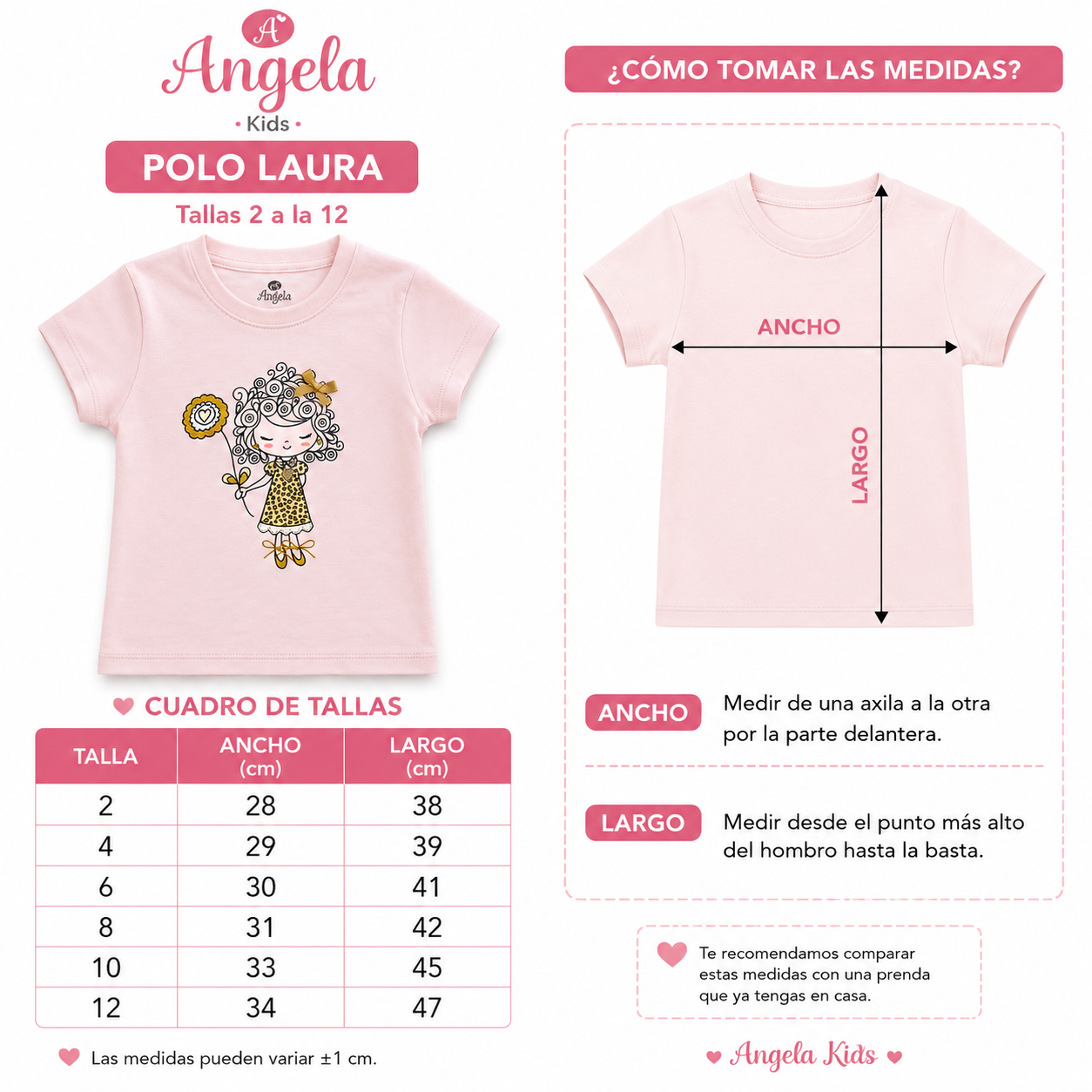 Polo Niña Algodón Estampado Muñequita con Lazo- Rosado
