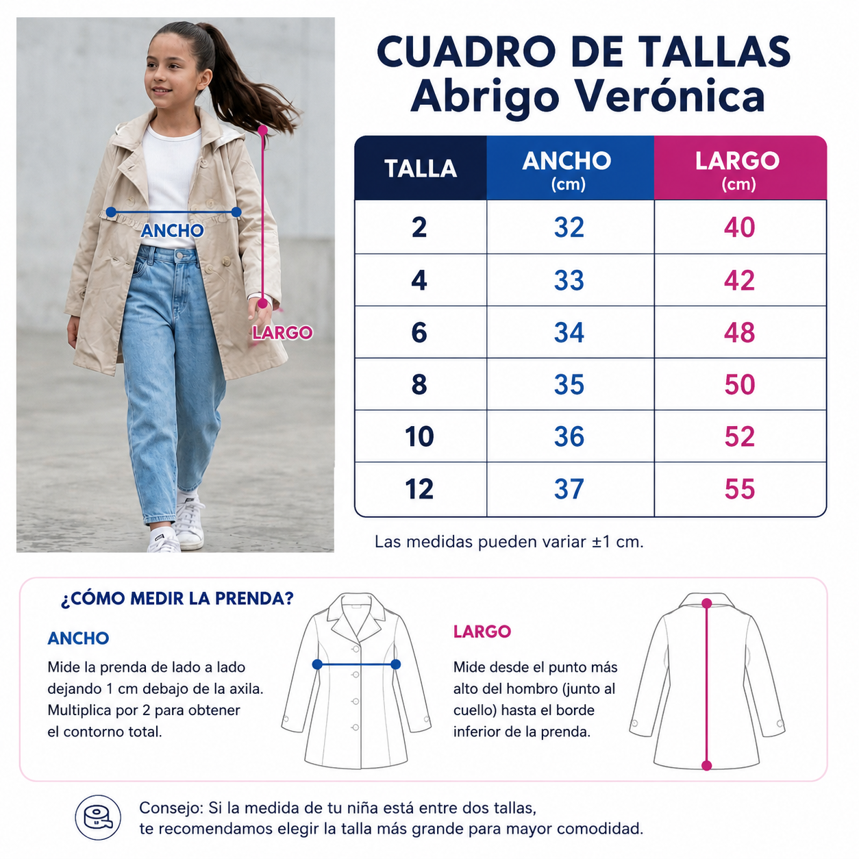 Casaca Trench con Capucha Beige para Niña
