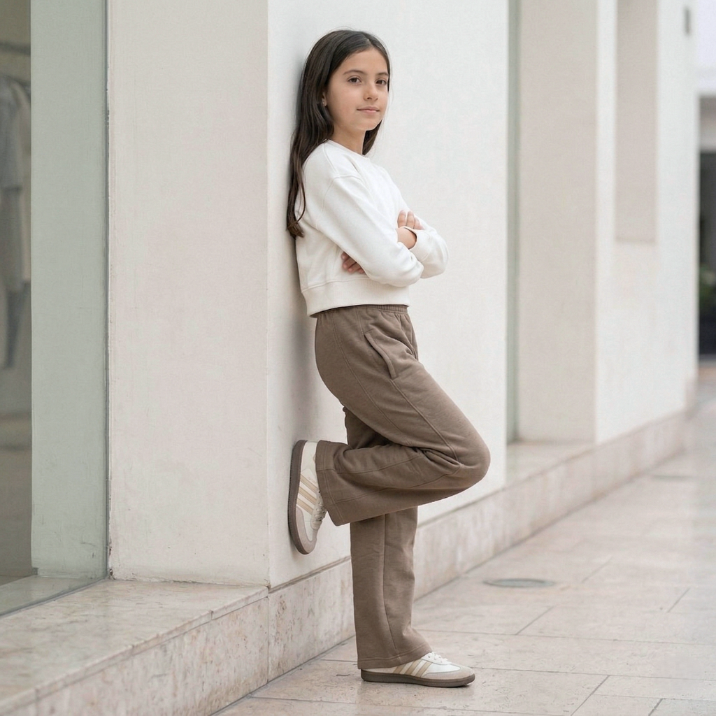 Detalle afranelado interior pantalón palazzo beige niña – Angela Kids