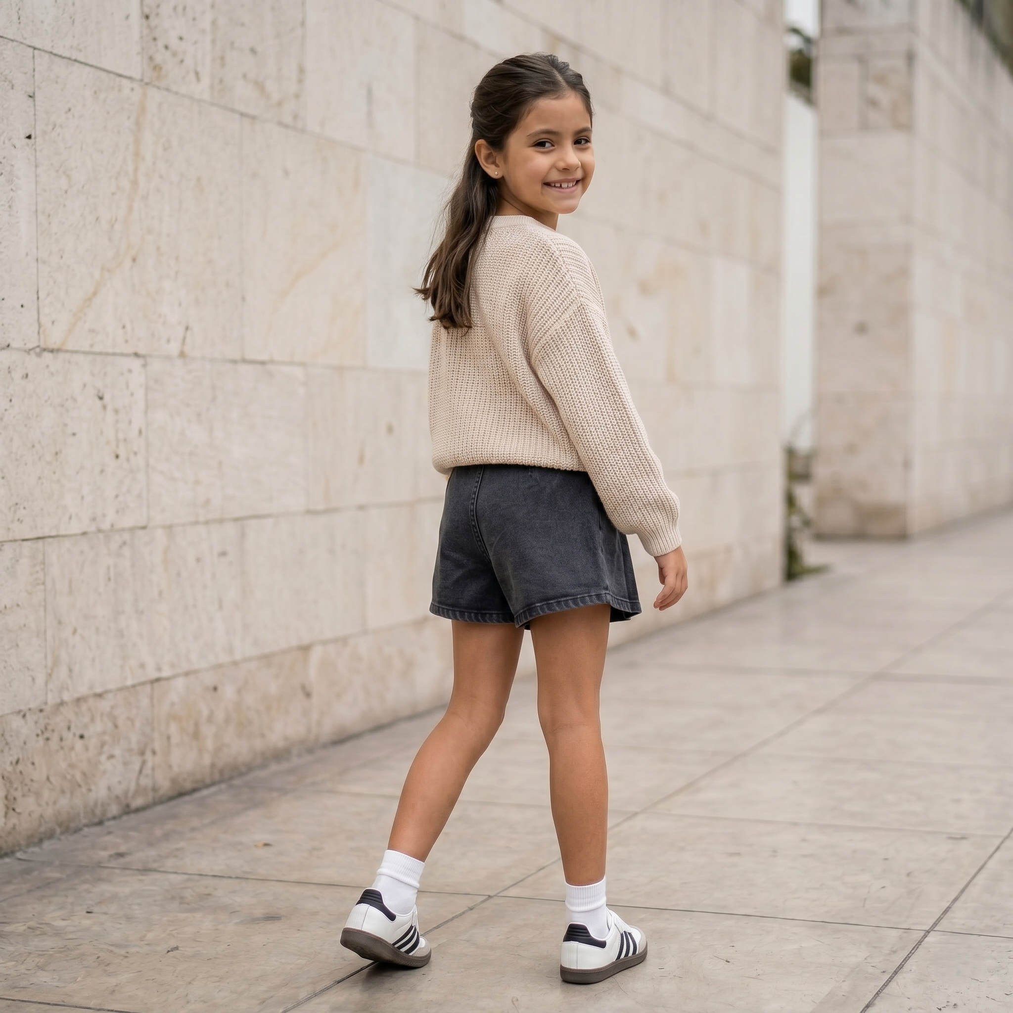 Falda Short Niña Denim Jean Gris Plisada