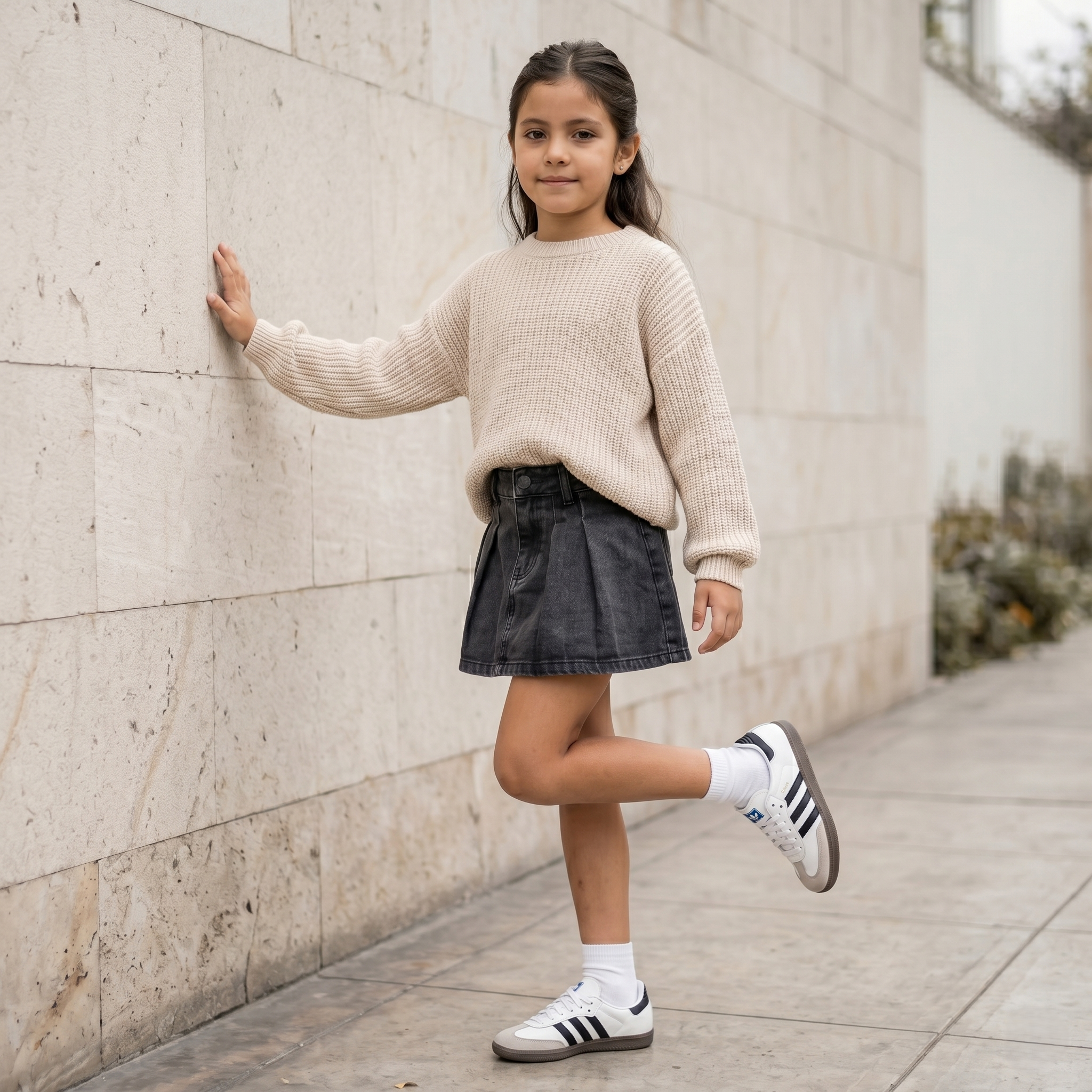 Falda Short Niña Denim Jean Gris Plisada