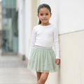 Falda Tutú Niña Menta Tul con Flores 3D Forro Algodón