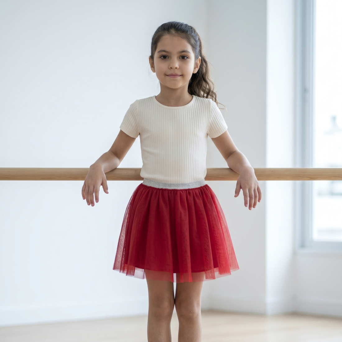 Falda Tutú Niña Roja Tul con Forro Interior Algodón