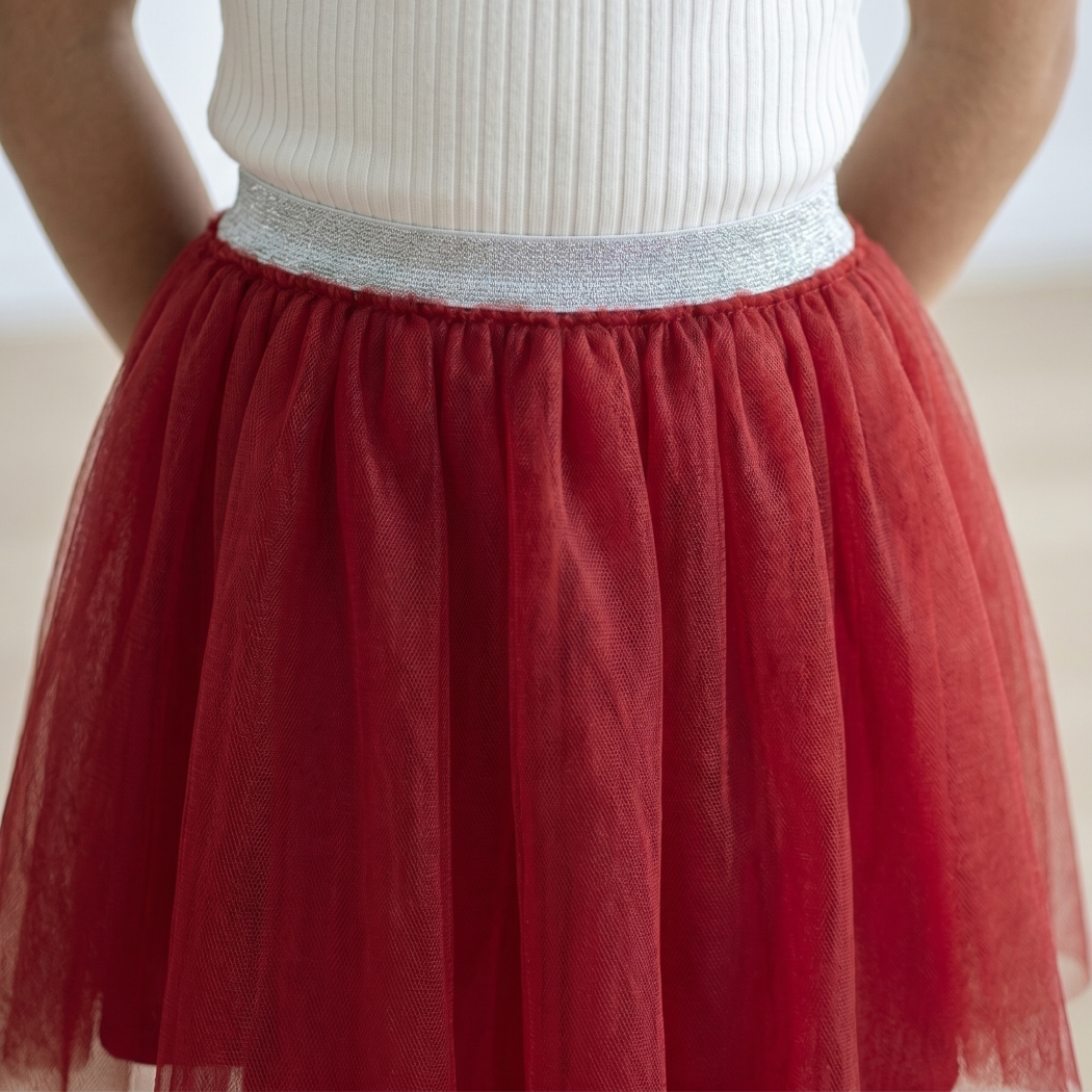 Falda Tutú Niña Roja Tul con Forro Interior Algodón
