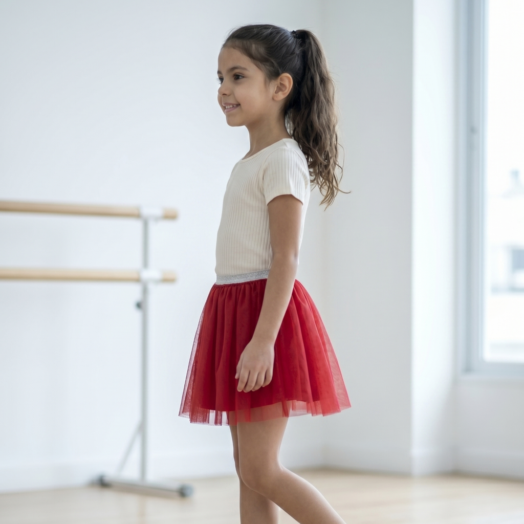 Falda Tutú Niña Roja Tul con Forro Interior Algodón