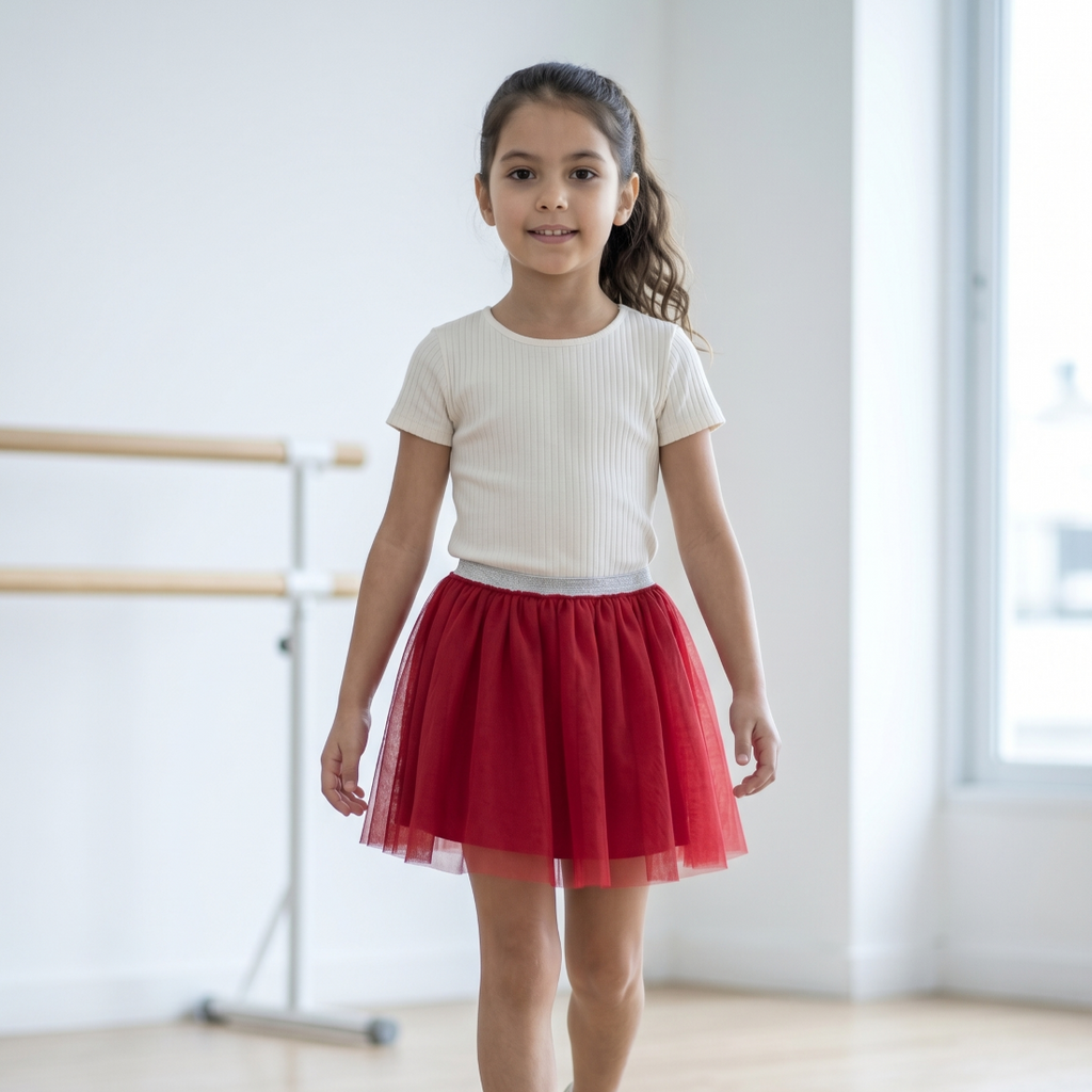 Falda Tutú Niña Roja Tul con Forro Interior Algodón