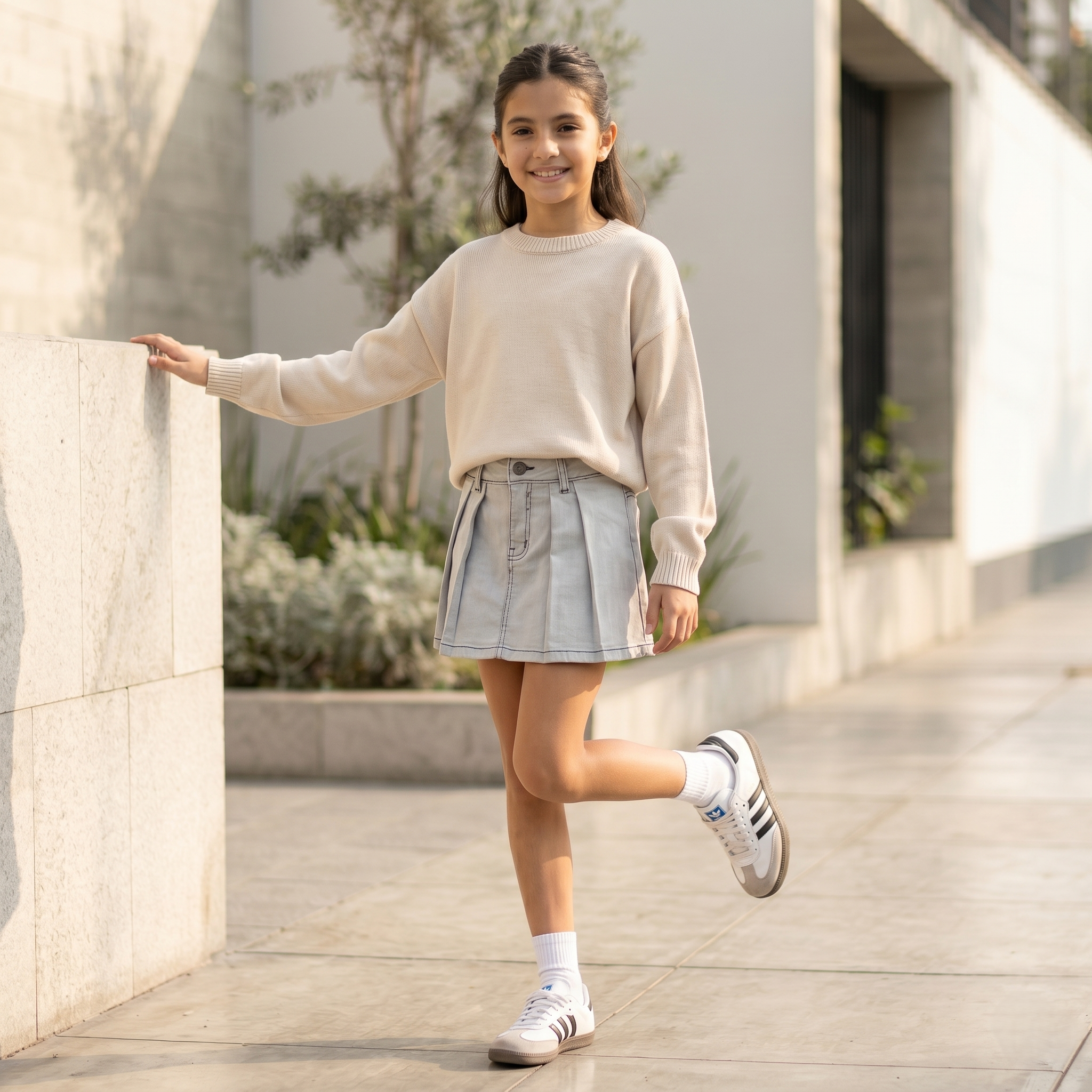 Falda corta niña denim gris elástico – Angela Kids ropa para niñas