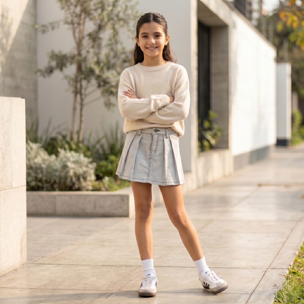 Falda short denim niña gris Angela Kids Perú