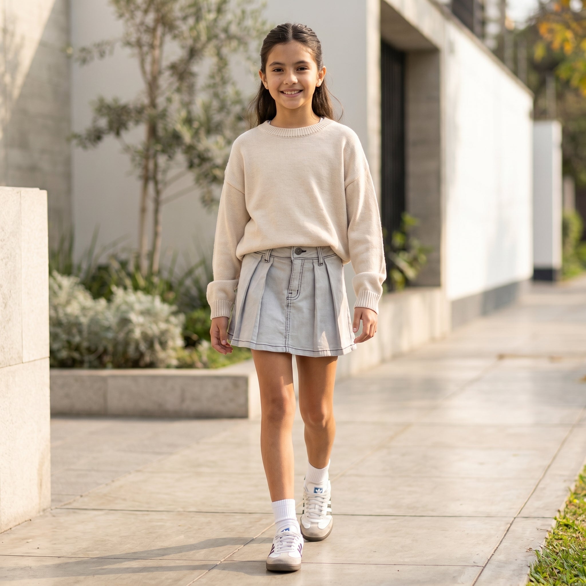 Falda short niña denim stretch gris – Angela Kids Perú
