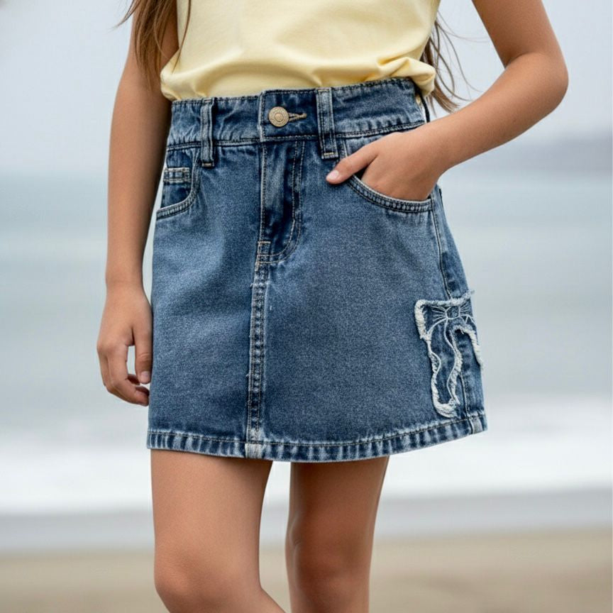 Falda short recta niña jean stretch Angela Kids Perú